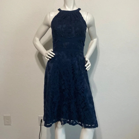 Adrianna Papell Navy Blue Lace Fit & Flare Dress Size 4 - Picture 1 of 7